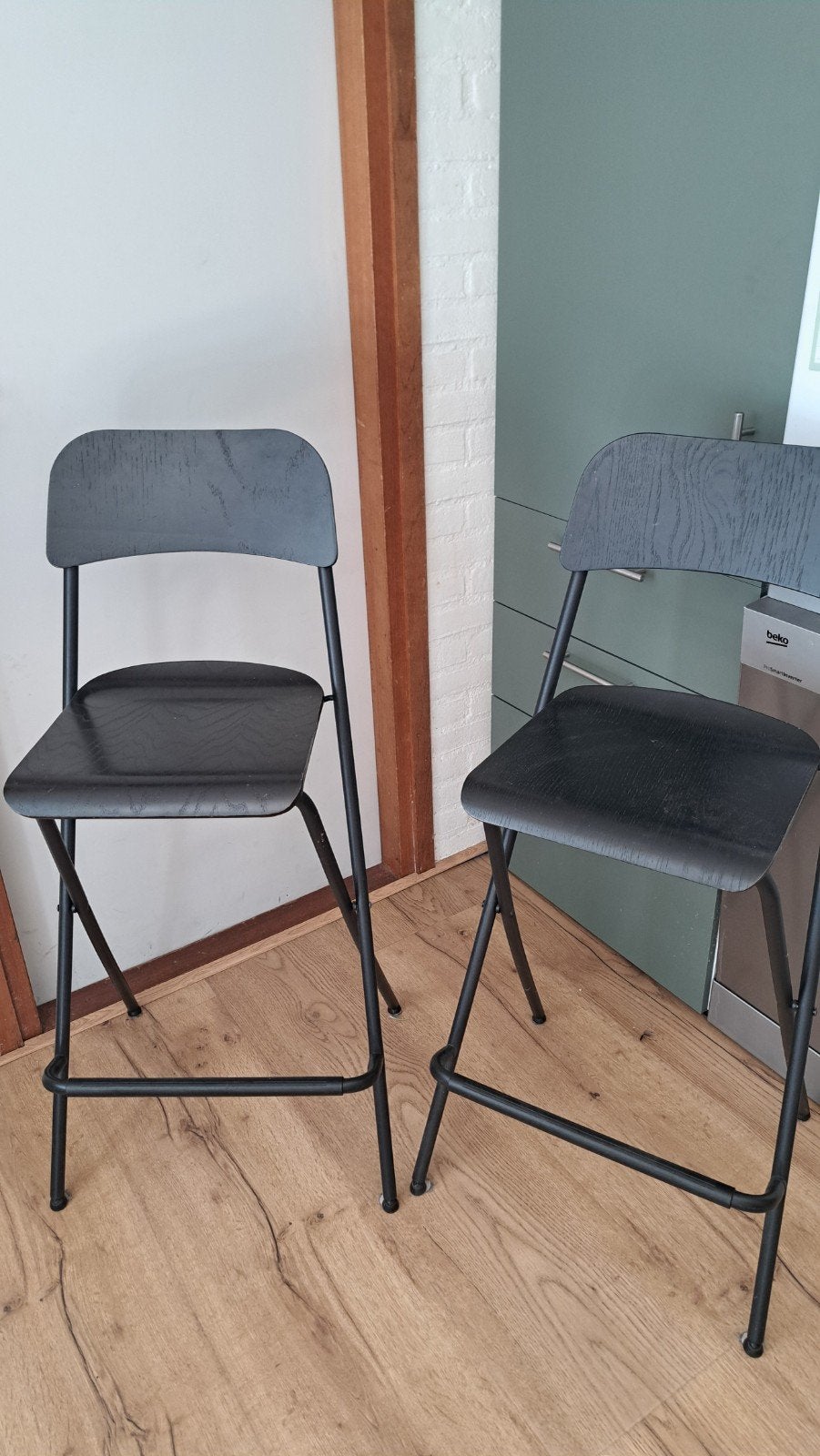 2 barkrukken, Huis en Inrichting, Ophalen, Gebruikt, Met voetsteun, 60 tot 90 cm