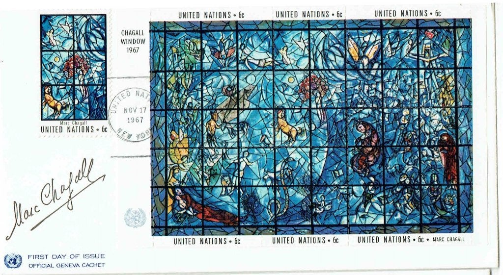 VN Geneve '67 zegel + blok Marc Chagall schilderijen, Verzenden, Onbeschreven, Europa