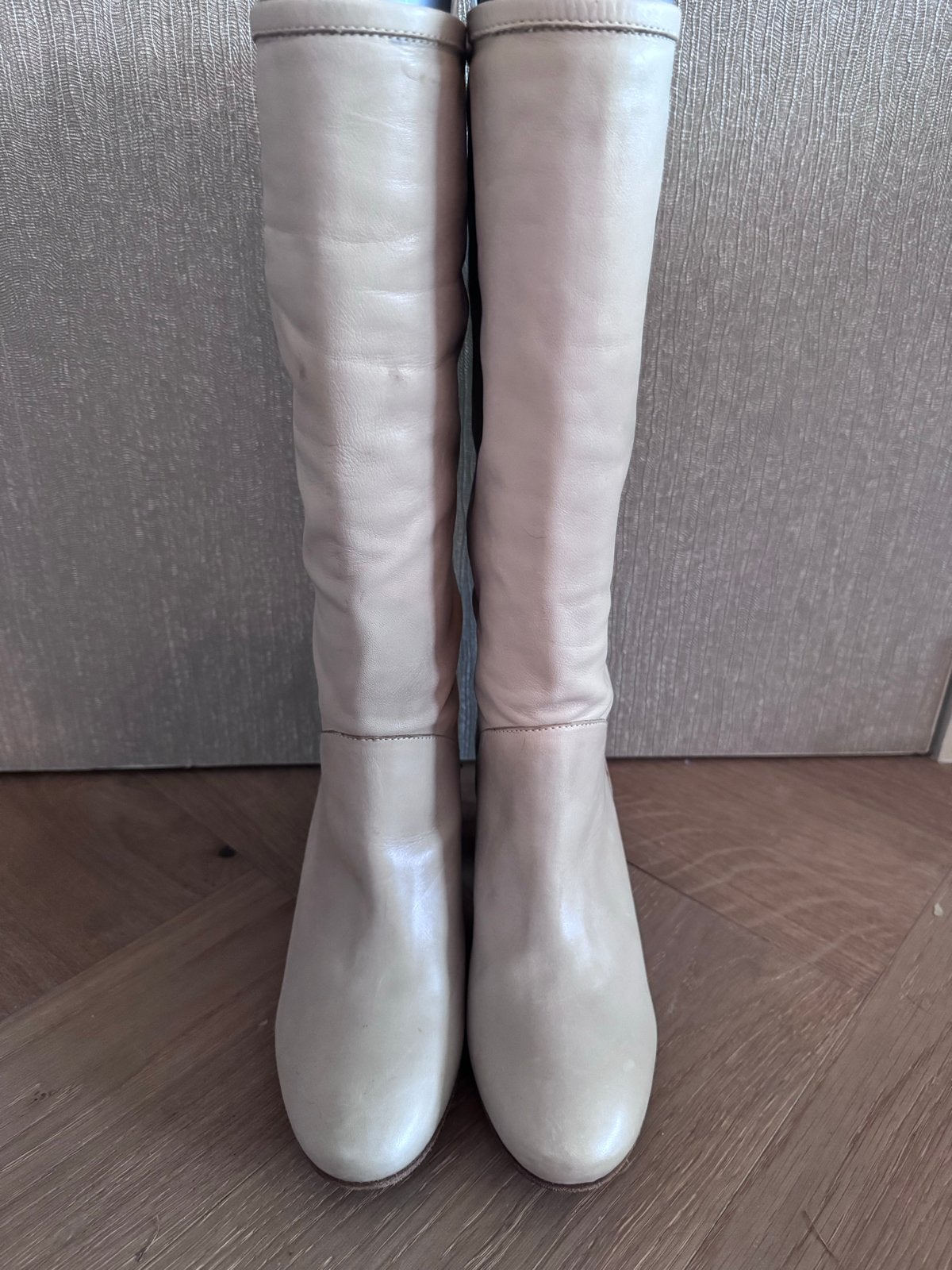 Kalfsleren laarzen maat 38 beige, Hoge laarzen, Beige, Nieuw, Ophalen of Verzenden