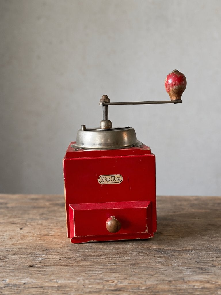 Antieke Pede koffiemolen - Rood houten design, Antiek en Kunst, Ophalen of Verzenden
