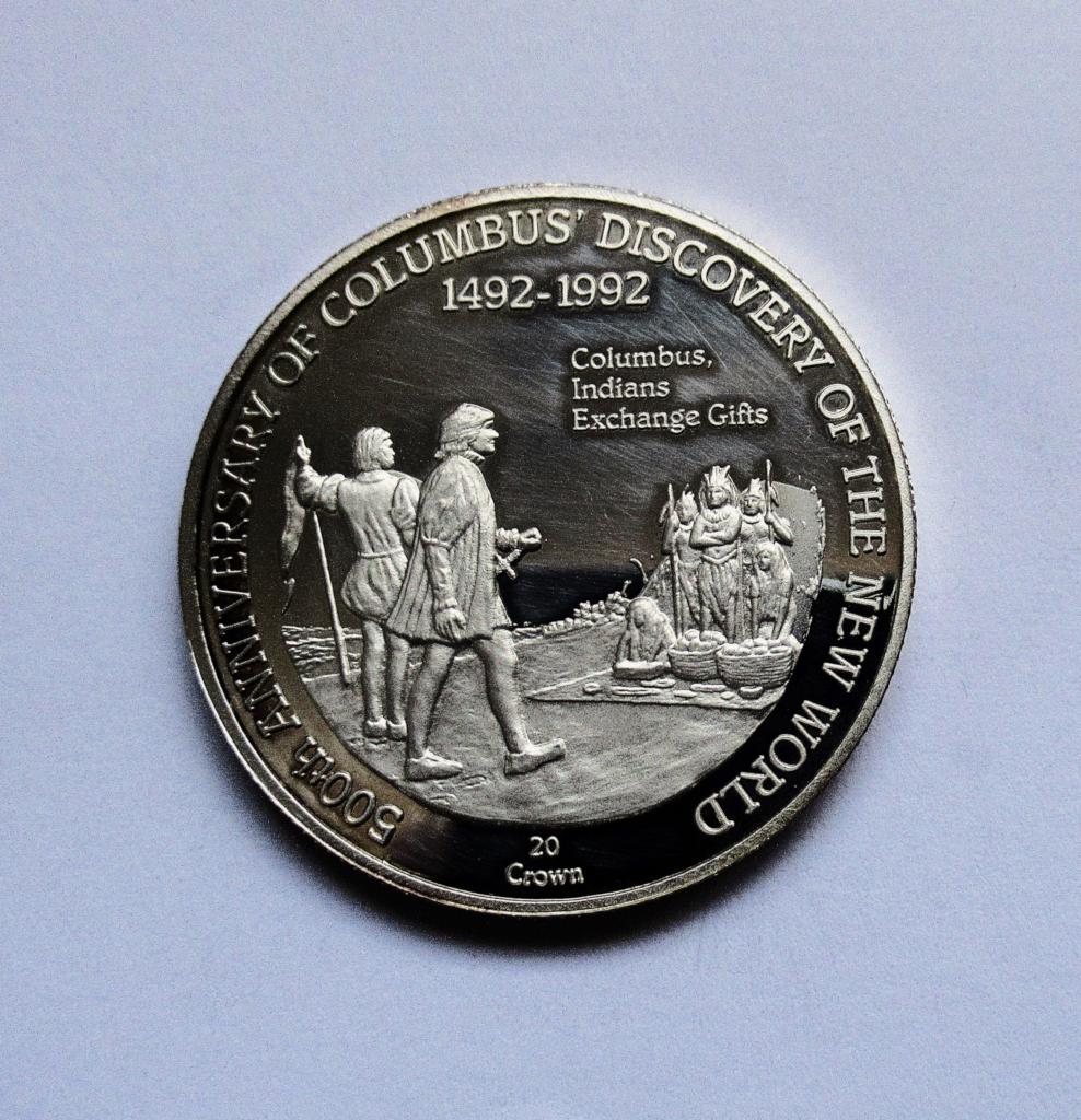 Turks and Caicos Islands  20 crown 1992, Verzenden, Zuid-Amerika, Zilver