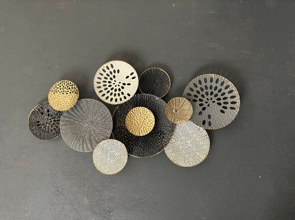Moderne metalen wanddecoratie - Zwart, goud, wit, Ophalen, Metaal, Wandsculptuur, Meerkleurig