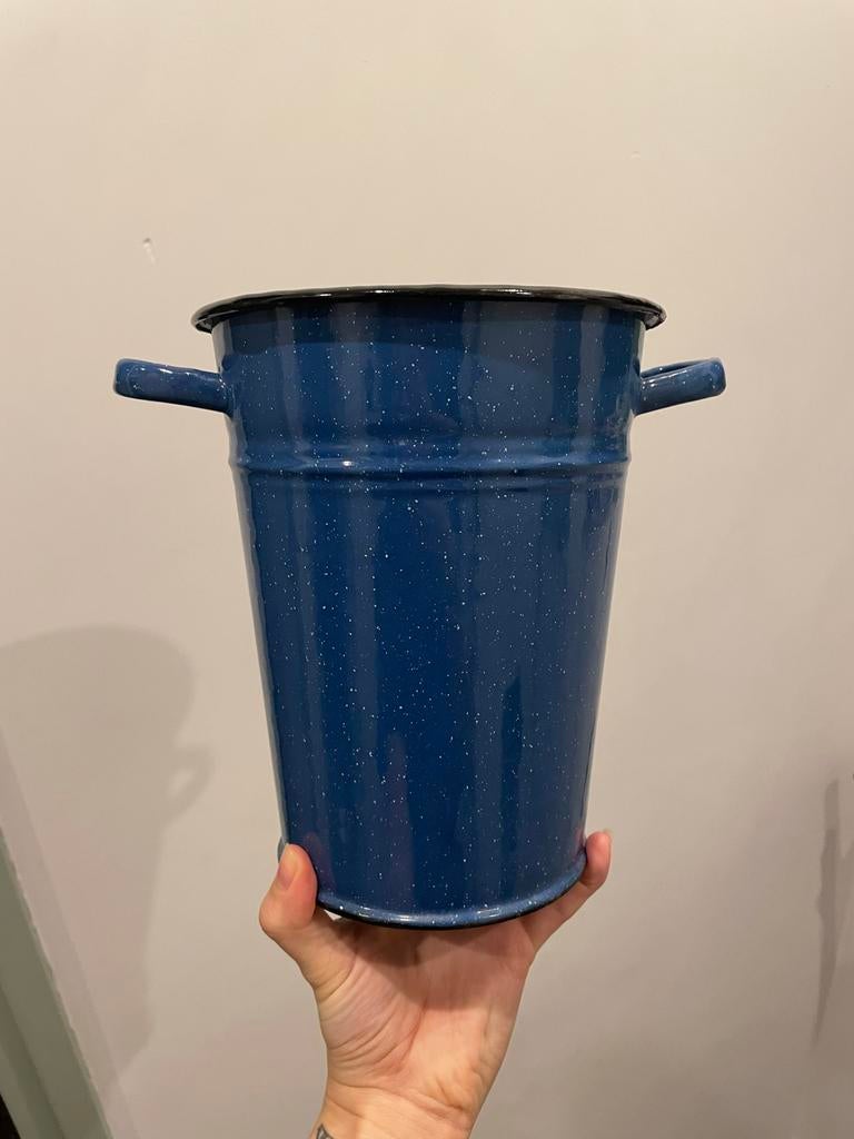 Blauwe emaille emmer met spikkels, Ophalen of Verzenden