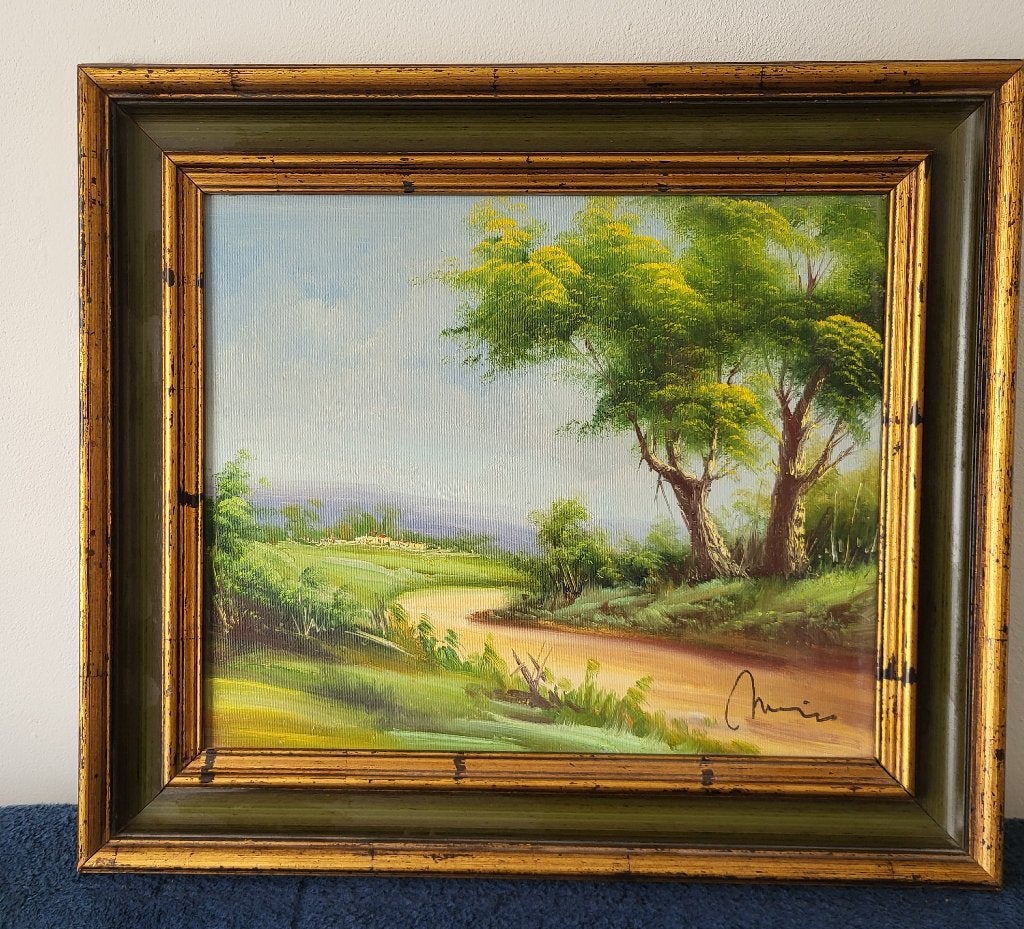 1x landschap schilderij/prent bloemen + 1x boer met pijp, Ophalen, Minder dan 50 cm, Overige typen
