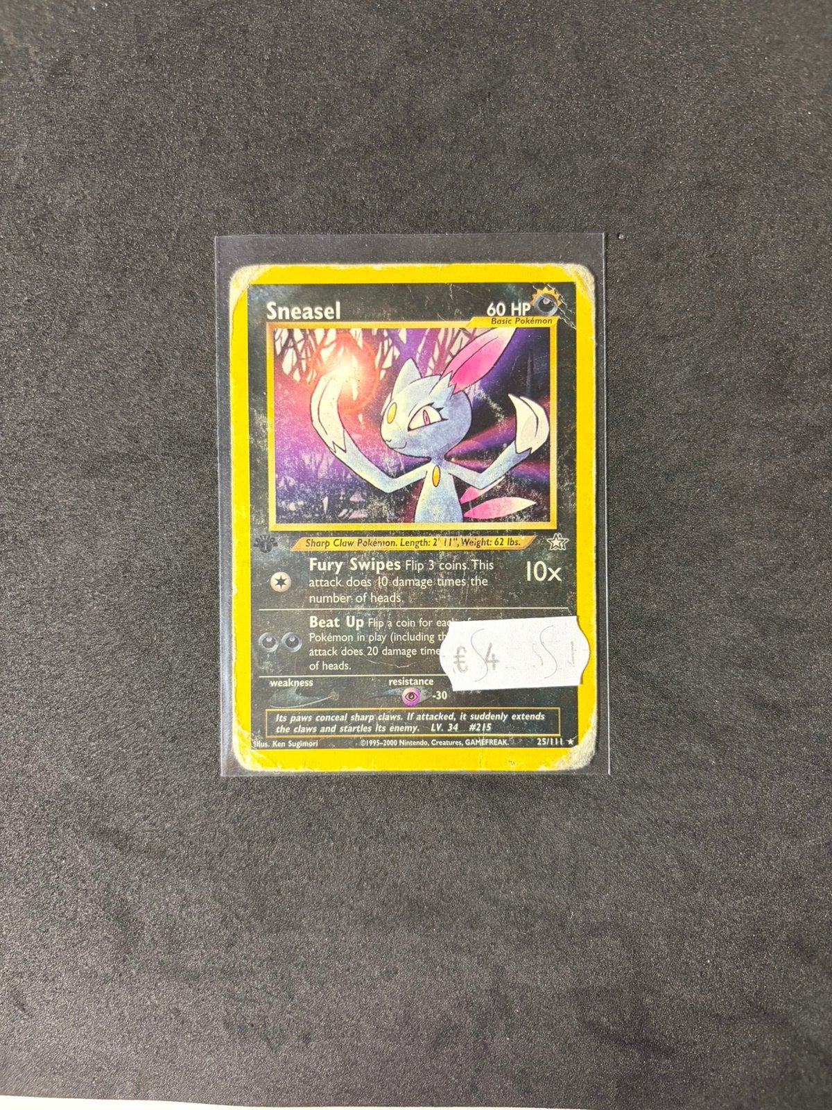 Pokemon tcg vintage - Sneasel 25 neo genesis first edition, Ophalen of Verzenden, Gebruikt, Losse kaart