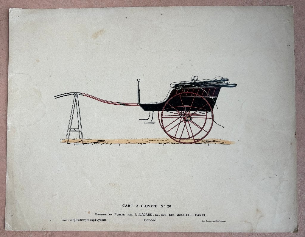 Acht 19e eeuwse prenten van rijtuigen (Gerrard Ipenburg), Handgekleurd, Ophalen of Verzenden, Gravure, 32 cm