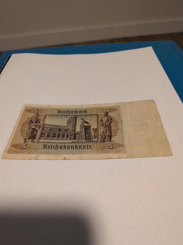 Historische 5 Reichsmark bankbiljet uit Duitsland, Ophalen of Verzenden, Duitsland, Los biljet