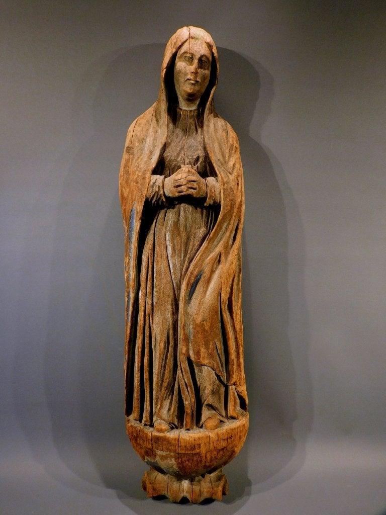 Antiek houten beeld Madonna 18e eeuw Heilige houtsnijwerk, Antiek en Kunst, Verzenden, 50 - 100 cm, Beeld, Hout