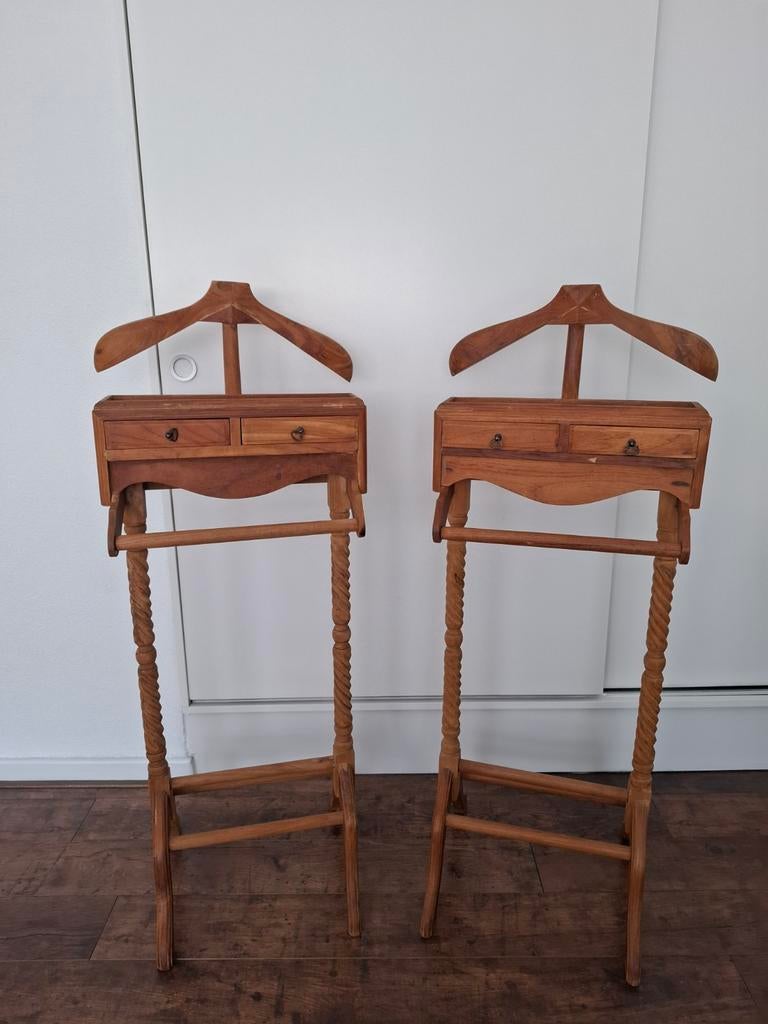 Set van 2 vintage teak houten valet stands, Ophalen, Gebruikt, Bruin, Vintage