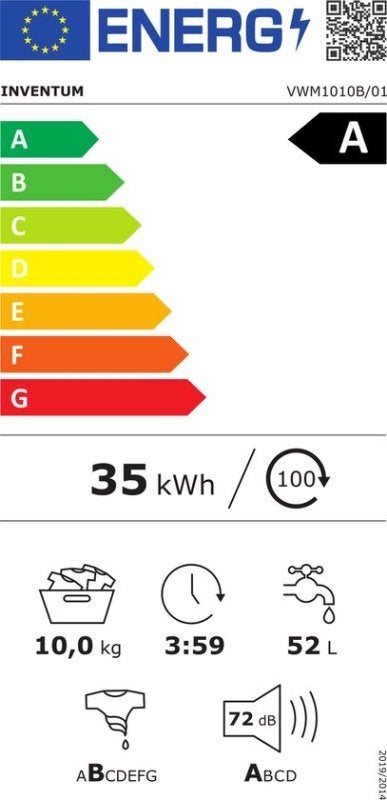 Inventum wasmachine VWM1010B - 10kg - Zwart, 1200 tot 1600 toeren, 10 kg of meer, Inventum Huishoudelijke Apparaten B.V., Ophalen of Verzenden