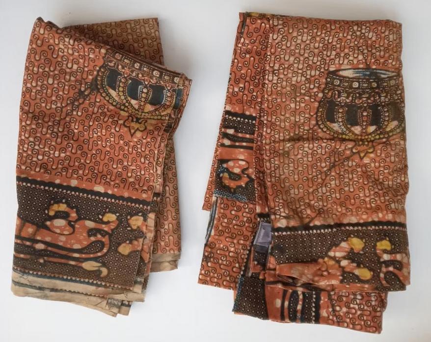 Indonesische batikstof, Hobby en Vrije tijd, Stoffen en Lappen, Gebruikt, Katoen, 120 cm of meer, 30 tot 200 cm, Bruin, Verzenden