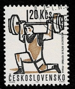 1255 Tsjecho-Slowakije sport WK gewichtheffen 1963 Praag, Ophalen of Verzenden, Overige landen, Gestempeld
