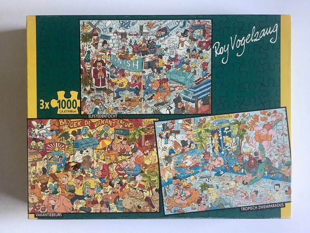NIEUW 3x puzzel 1000 Roy Vogelzang 100% compleet! cartoons, Ophalen of Verzenden, 500 t/m 1500 stukjes, Gebruikt, Legpuzzel