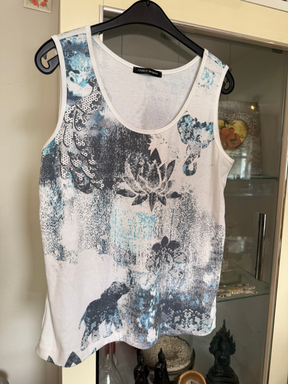 Faber Woman mouwloze top met print maat 44, Kleding | Dames, Maat 38/40 (M), Wit, Ophalen of Verzenden, Zo goed als nieuw