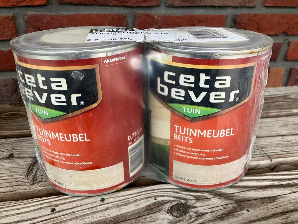 Nieuwe Cetabever Whitewash  tuinmeubel beits 1,5L, Doe-het-zelf en Verbouw, Verf, Beits en Lak, Ophalen, Nieuw, Beits, Grijs