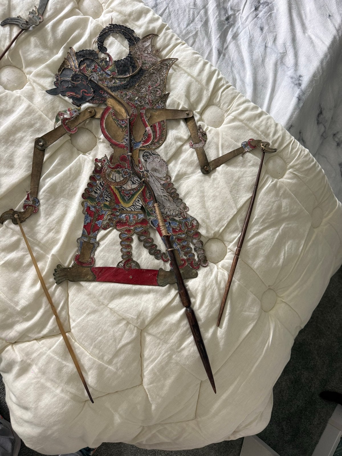 Set van 2 Wayang Kulit poppen - Indonesische schaduwpoppen, Hout, Handgemaakt, Ophalen of Verzenden, Indonesië
