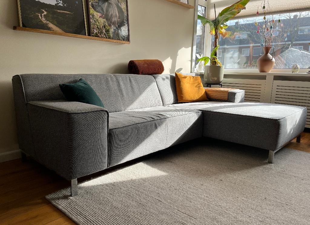 Chaise longue zacht grijs Montel, Ophalen, 250 tot 300 cm, Gebruikt, Stof