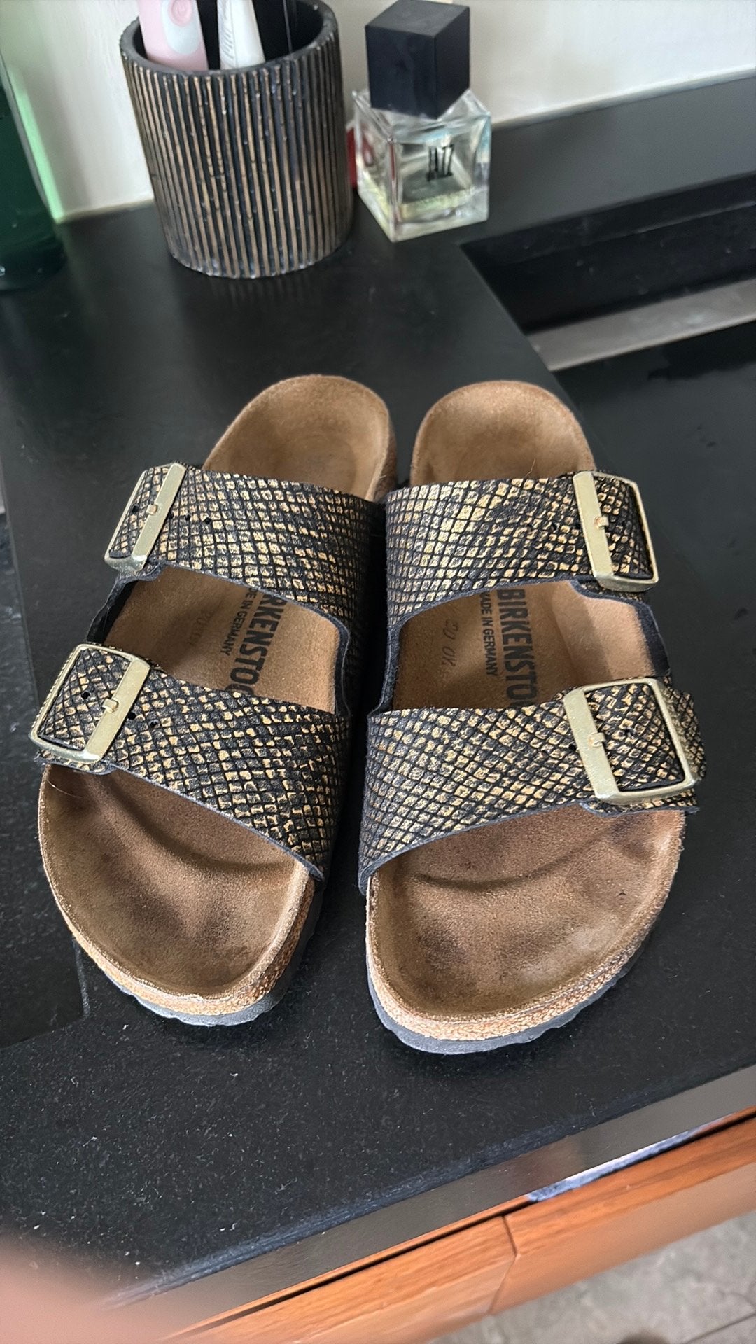 Birkenstock slippers sandalen Arizona Shiny Python zgn, Ophalen of Verzenden, Zo goed als nieuw, Sandalen of Muiltjes