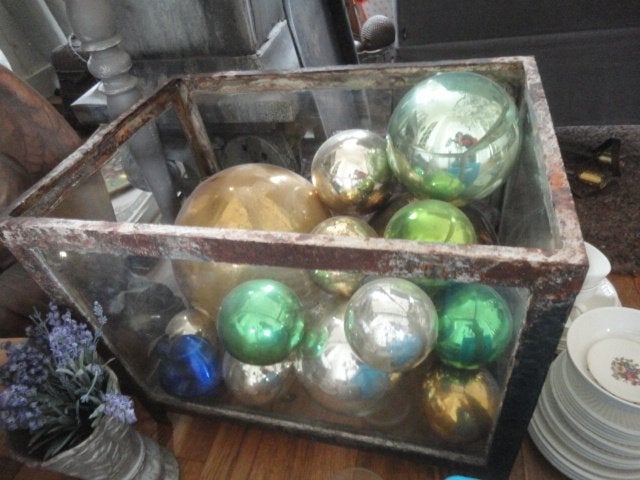 prachtige grote antieke GLAZEN BAK / vitrine, Ophalen