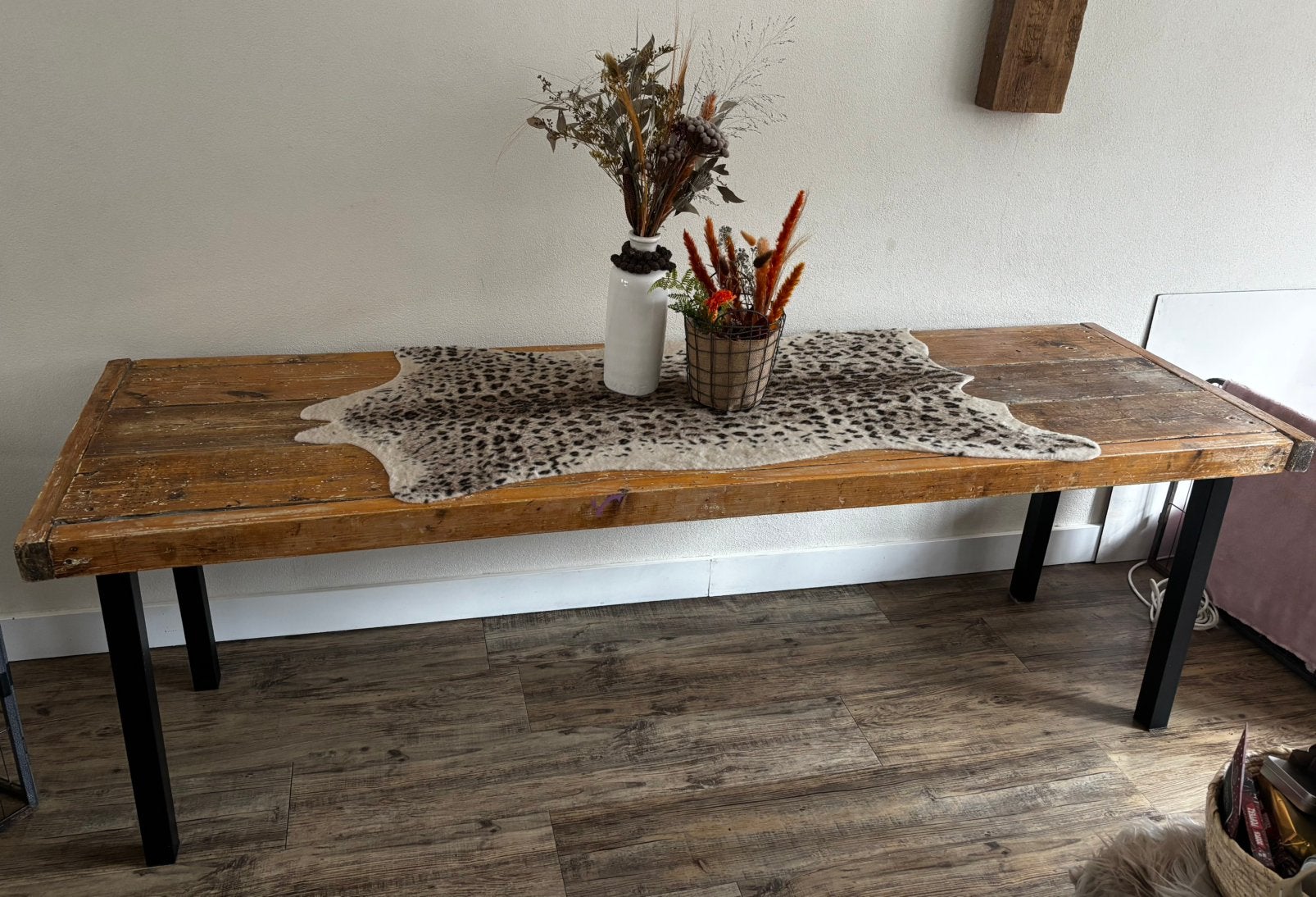 Oude lange houten smalle tafel 230/68, Ophalen, Gebruikt, 200 cm of meer, 50 tot 100 cm