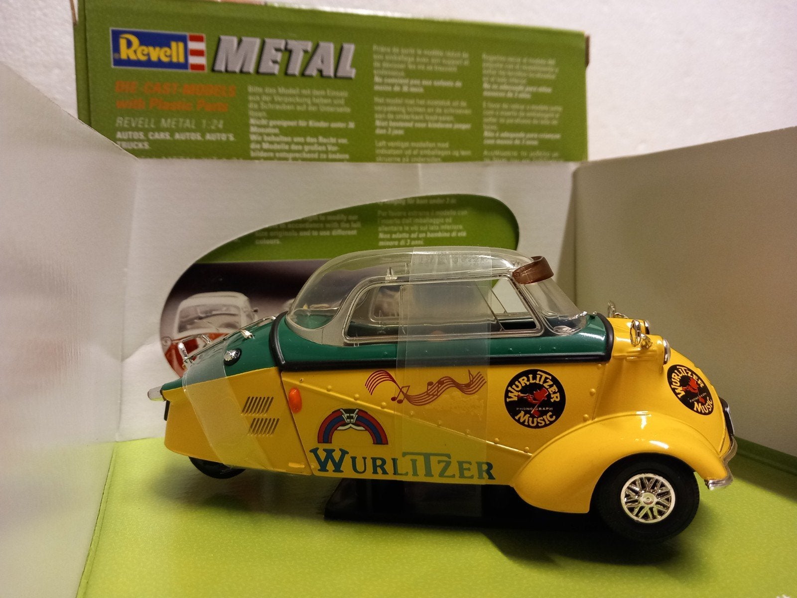 Messerschmitt 200 KR Wurlitzer geel Revell metal 1:18 KRD, Ophalen of Verzenden, Zo goed als nieuw, Auto, Revell