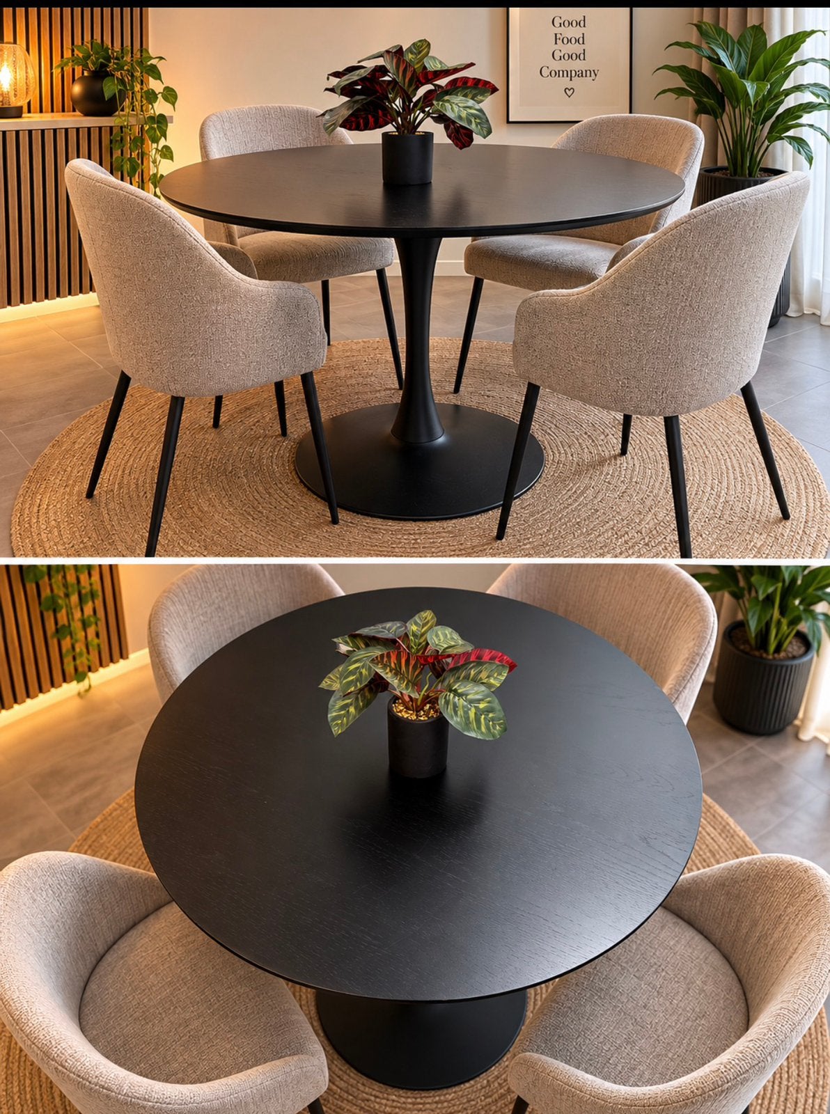 Mooie zwarte ronde eettafel – modern model, Ophalen of Verzenden, Zo goed als nieuw