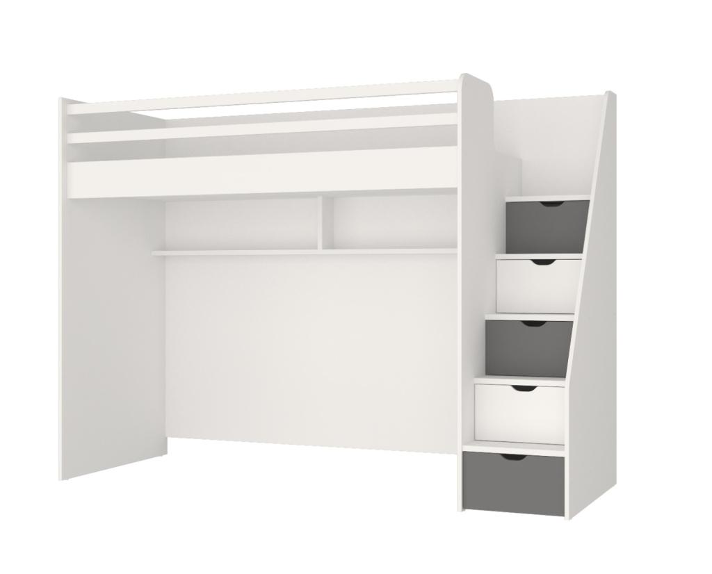 Neo stapelbed (met bedlade) - 90x200 - Wit/grijs, Niet ingevuld, Niet ingevuld, Niet ingevuld