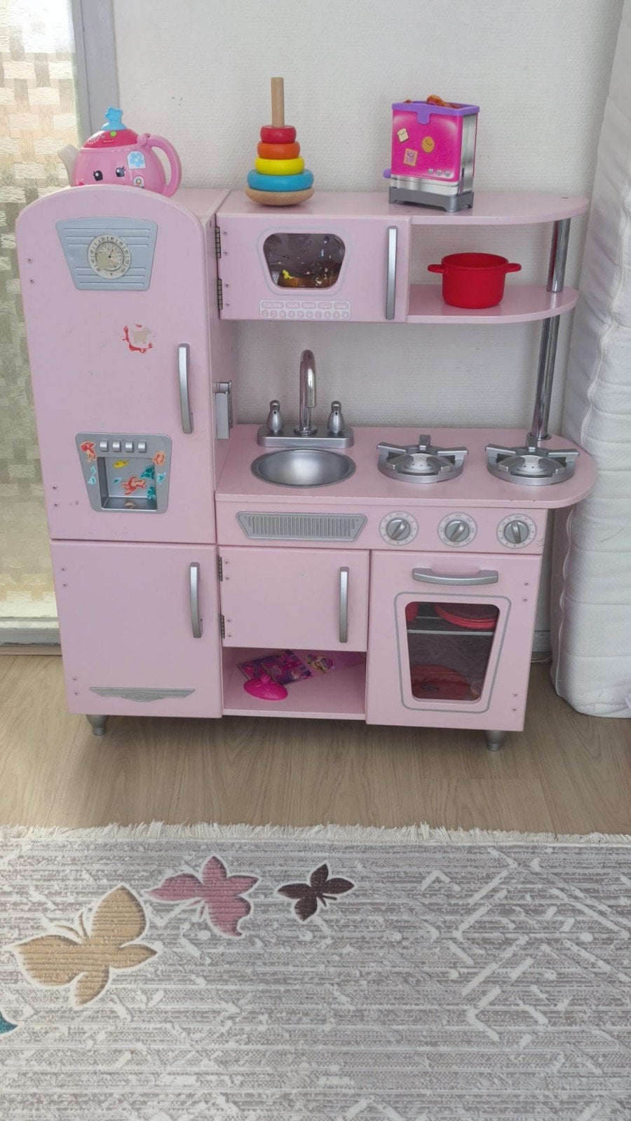 Roze houten kinderkeuken met accessoires, Ophalen of Verzenden, Gebruikt, Hout, Speelkeuken