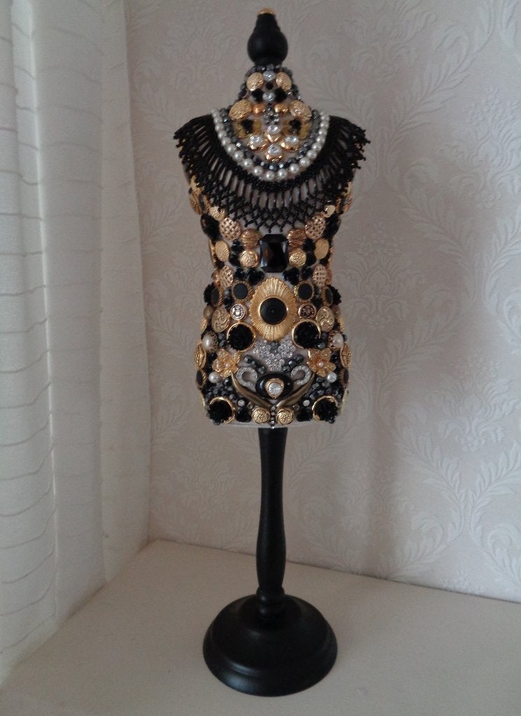 Brocante Mini Torso Vrouw Zwart Goud Nr X 5, Ophalen