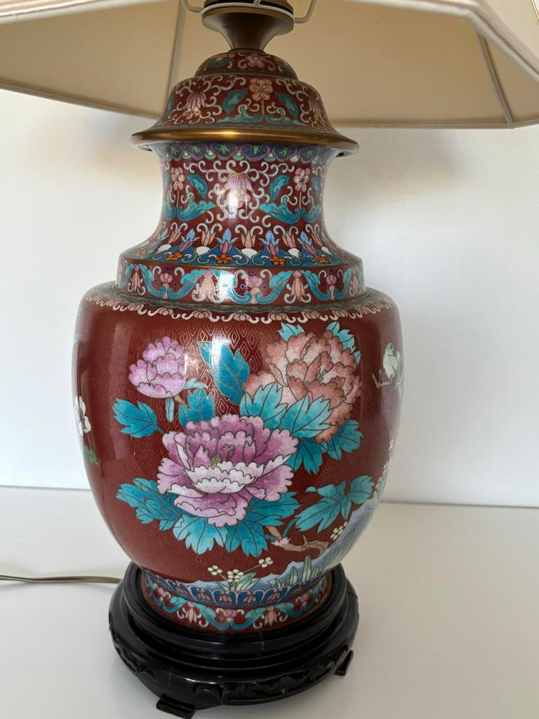 Vintage Cloisonné Tafellamp met Bloemen en Vogels, Ophalen