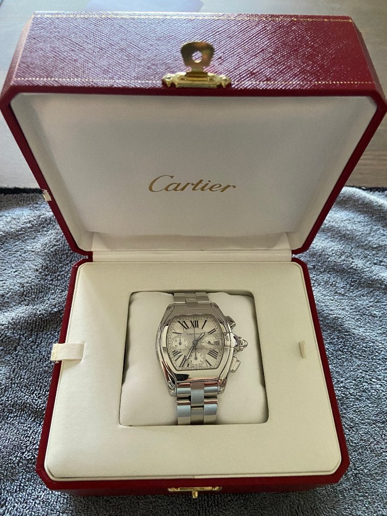 Cartier Roadster Chronograaf Herenhorloge Nieuwstaat, Sieraden, Tassen en Uiterlijk, Horloges | Heren, Staal, Staal, Polshorloge