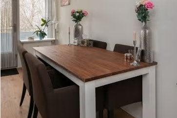 Eettafel hout/wit van Bommel Wonen 160 x 85 x 75,5, Gebruikt, 150 tot 200 cm, Vier personen, Rechthoekig
