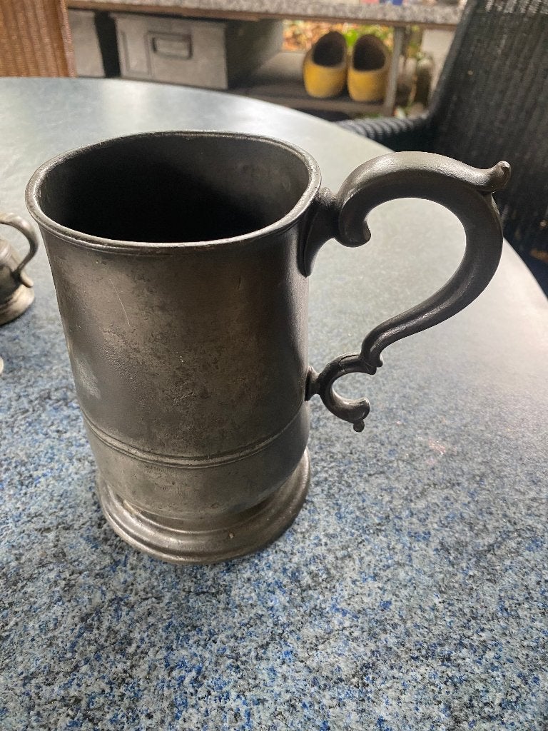 antieke Engelse tinnen bierpul, tankard, met merktekens, Ophalen of Verzenden