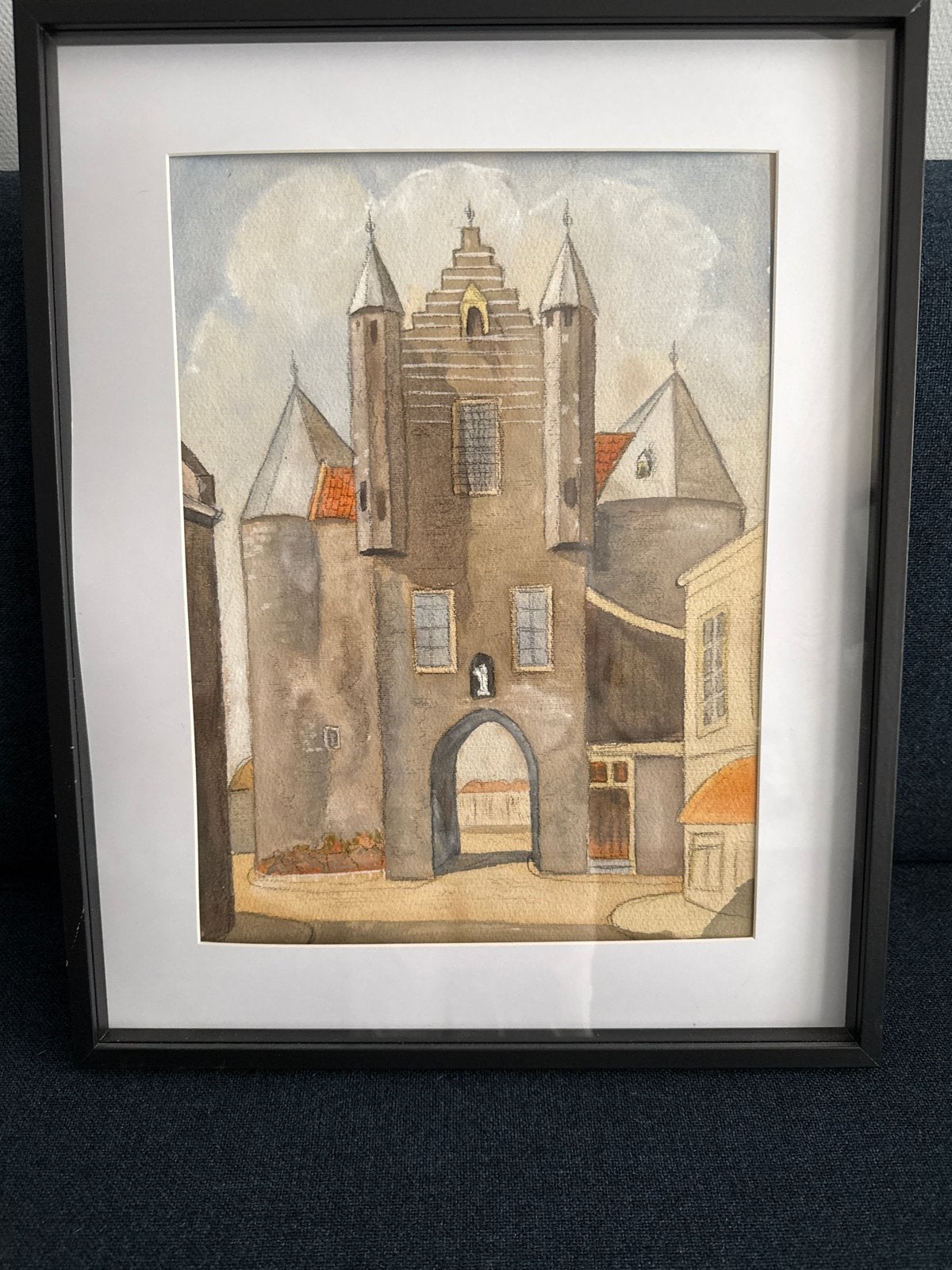 Schilderij Gevangenpoort Bergen op Zoom, Realistisch, Ophalen of Verzenden, Aquarel, Ingelijst