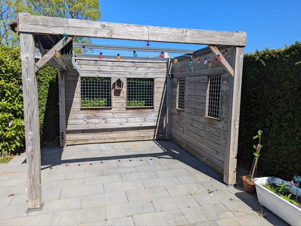 Houten overkapping met schaduwdoek, Tuin en Terras, Overkappingen, Ophalen, Gebruikt