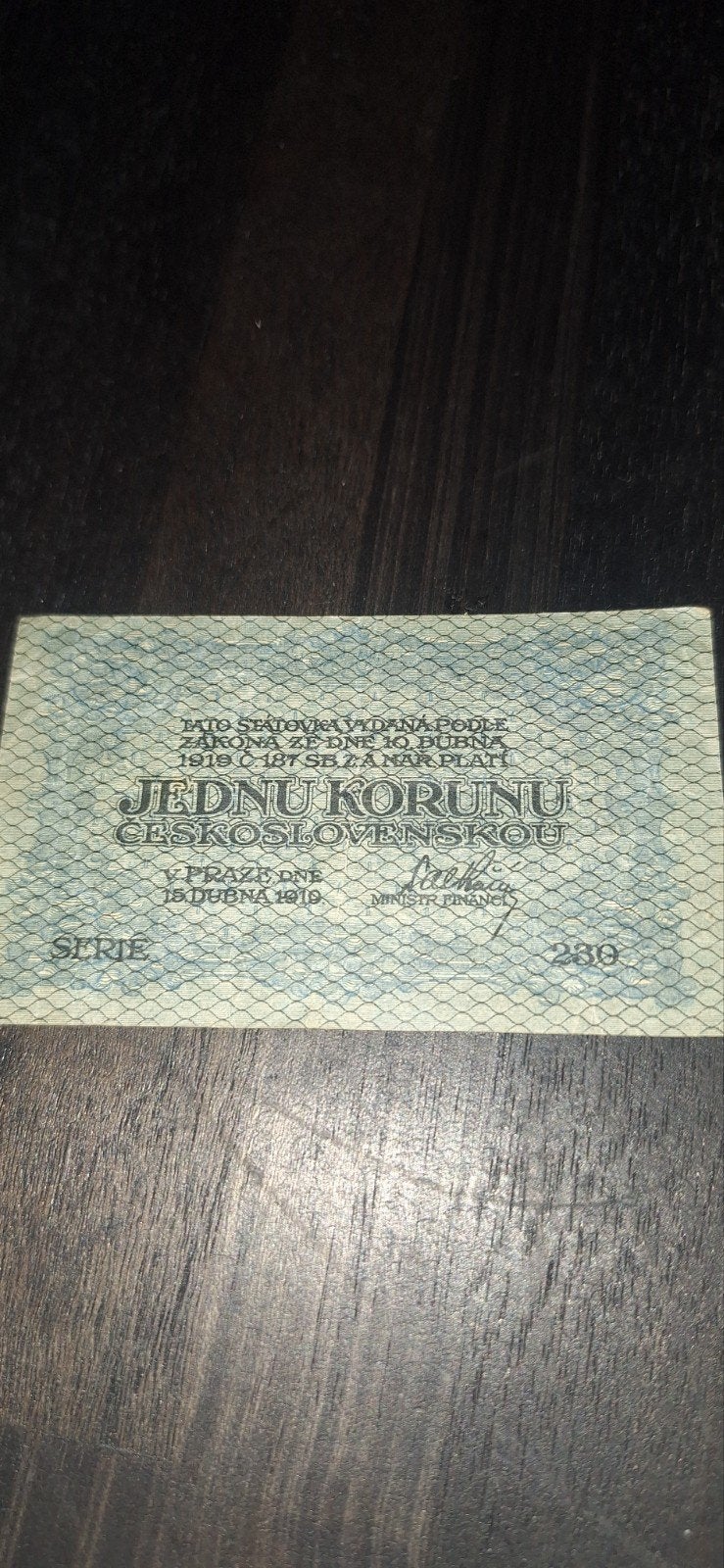 1 Koruna 1919 Tsjechië eerste biljet na de val van het rijk., Ophalen of Verzenden, Overige landen, Los biljet