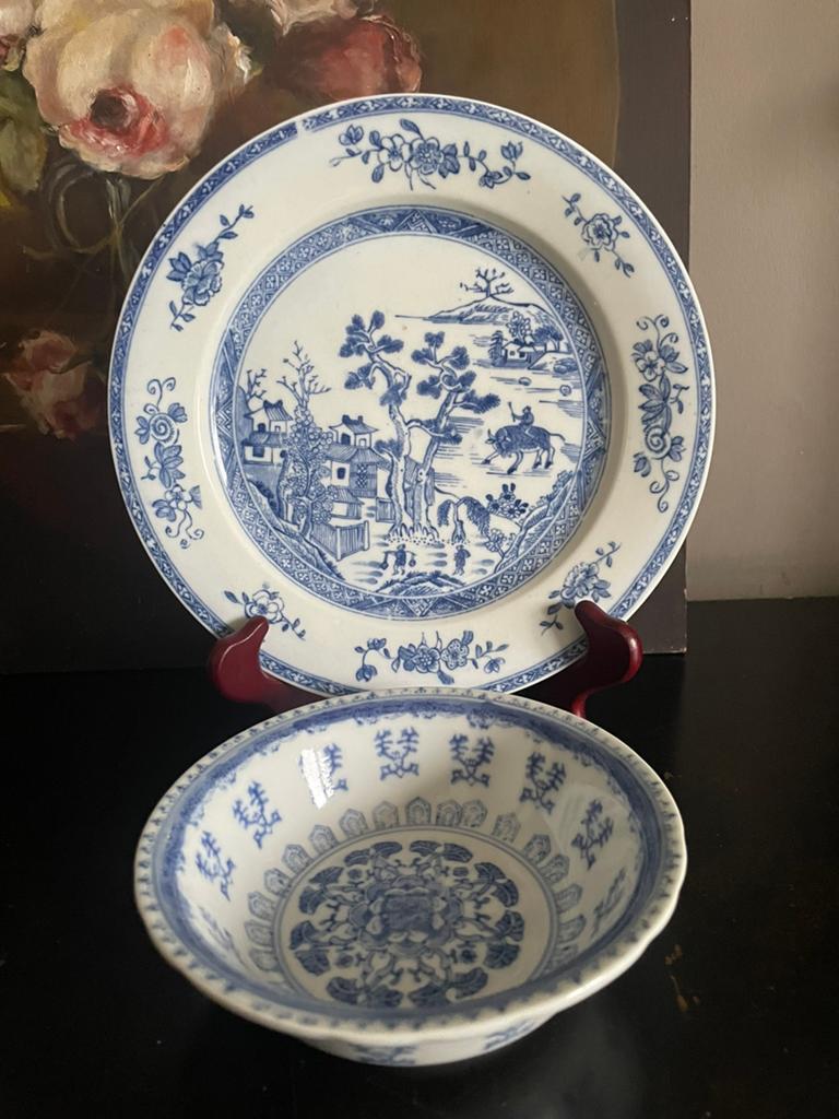 Blauw/wit chinees schaaltje en wandbord, Antiek en Kunst, Ophalen of Verzenden