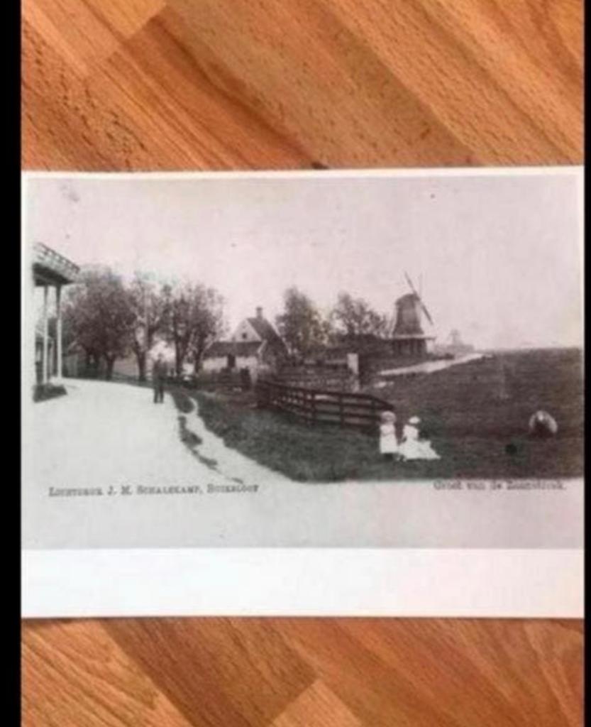 Oude foto: Gezicht Zaanstreek, Buiksloot met molen, Ophalen of Verzenden