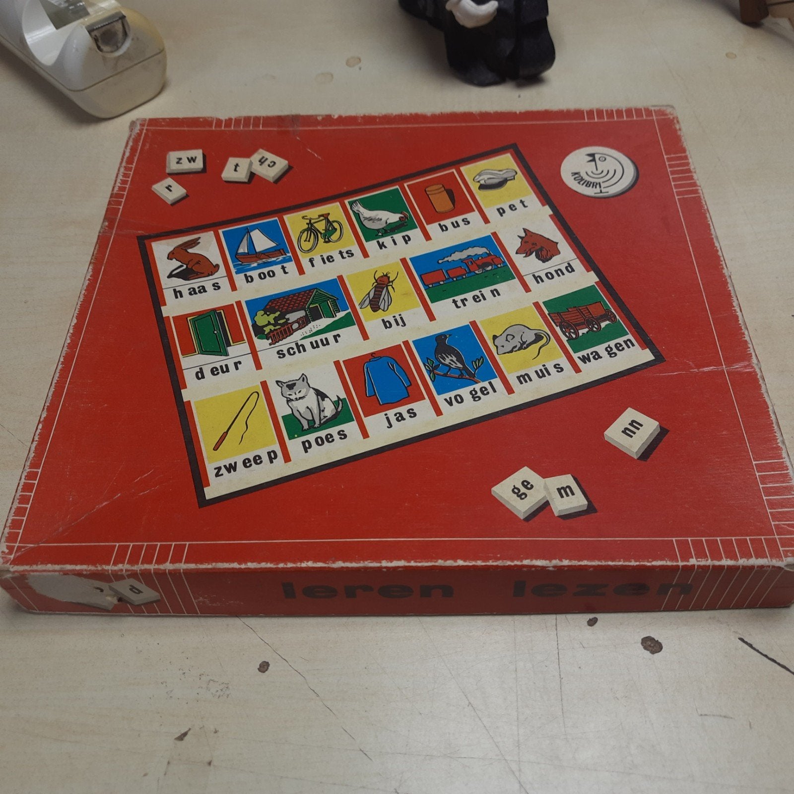 Vintage haas boot fiets leesplankje compleet met letters, Ophalen of Verzenden, Gebruikt, Taal en Lezen
