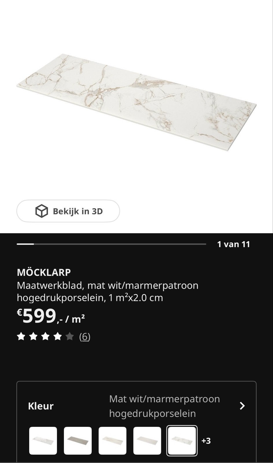 IKEA Möcklarp Maatwerk Aanrechtblad Marmerlook, Huis en Inrichting, Ophalen, Overige typen, IKEA, Zo goed als nieuw