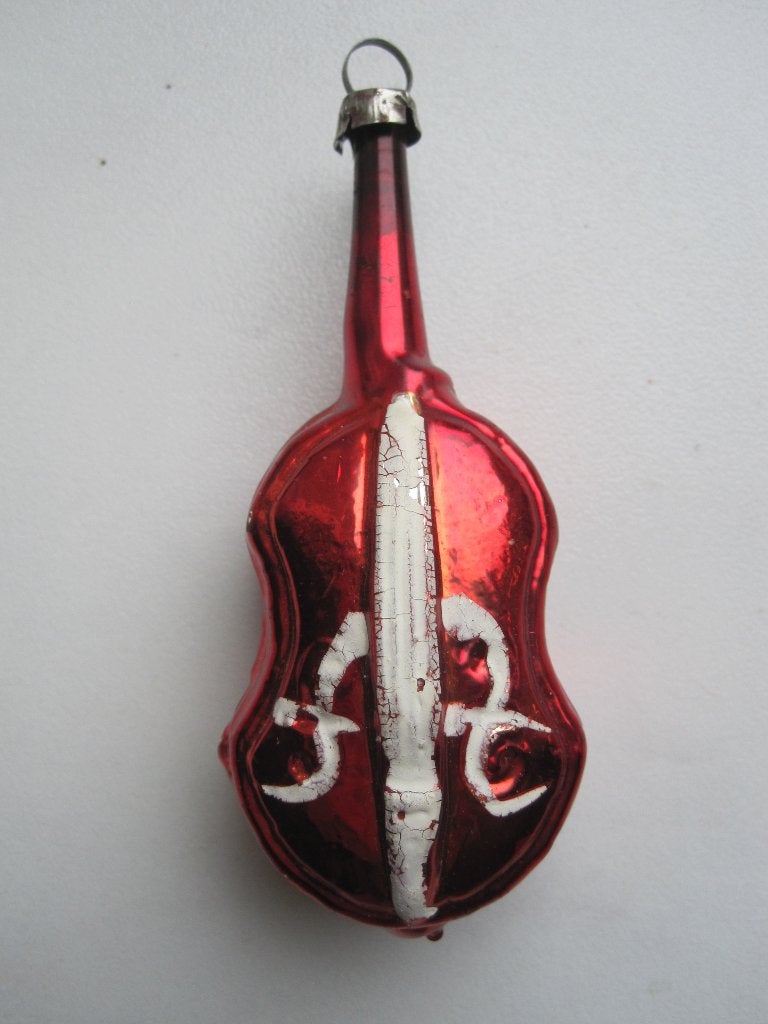 (39) Antieke vintage oude glazen muziek kerstbal een viool, Diversen, Ophalen of Verzenden, Gebruikt