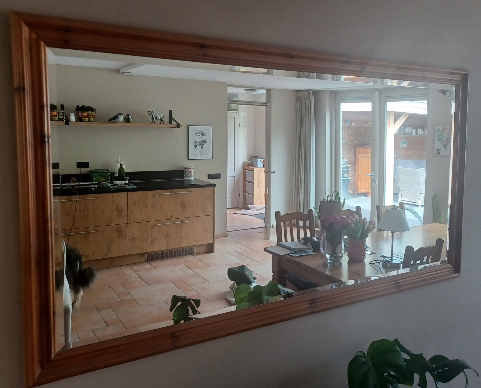 Dressoir en spiegel, Huis en Inrichting, Woonaccessoires | Spiegels, Ophalen, Gebruikt, Rechthoekig, Minder dan 100 cm