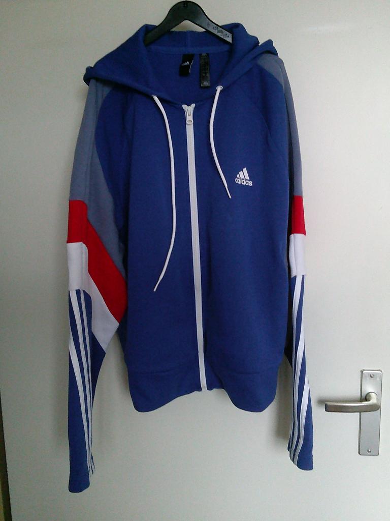 ***  ADIDAS hoodie vest blauw wit rood L - GRATIS zend ***, Maat 52/54 (L), Zo goed als nieuw, Algemeen, Verzenden