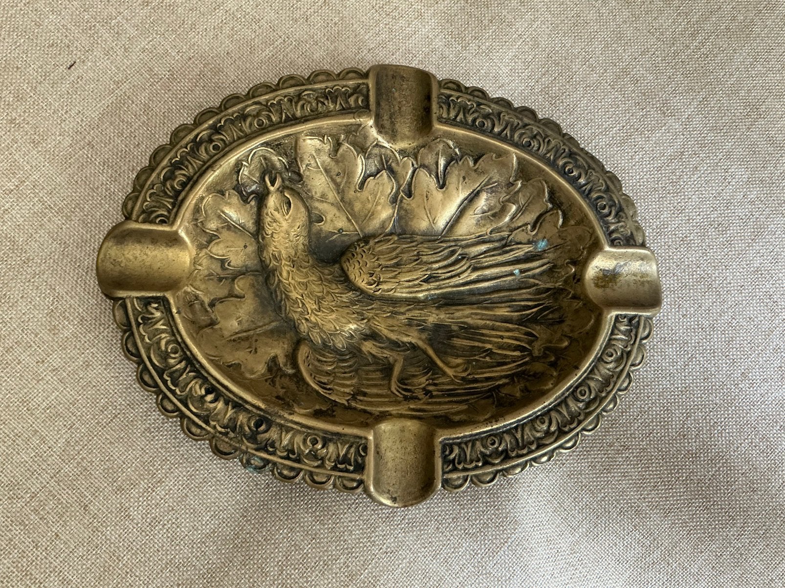 Messing asbak,art deco asbak,vintage asbak met fazant, Verzenden