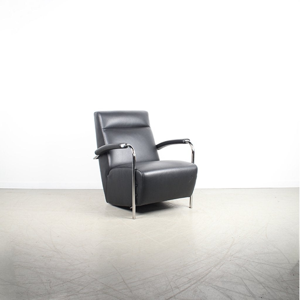 2x Leolux Scylla Fauteuil Hoog Zwart Leer + Hocker – Chroom, Niet ingevuld, Niet ingevuld, Ophalen of Verzenden, Zo goed als nieuw
