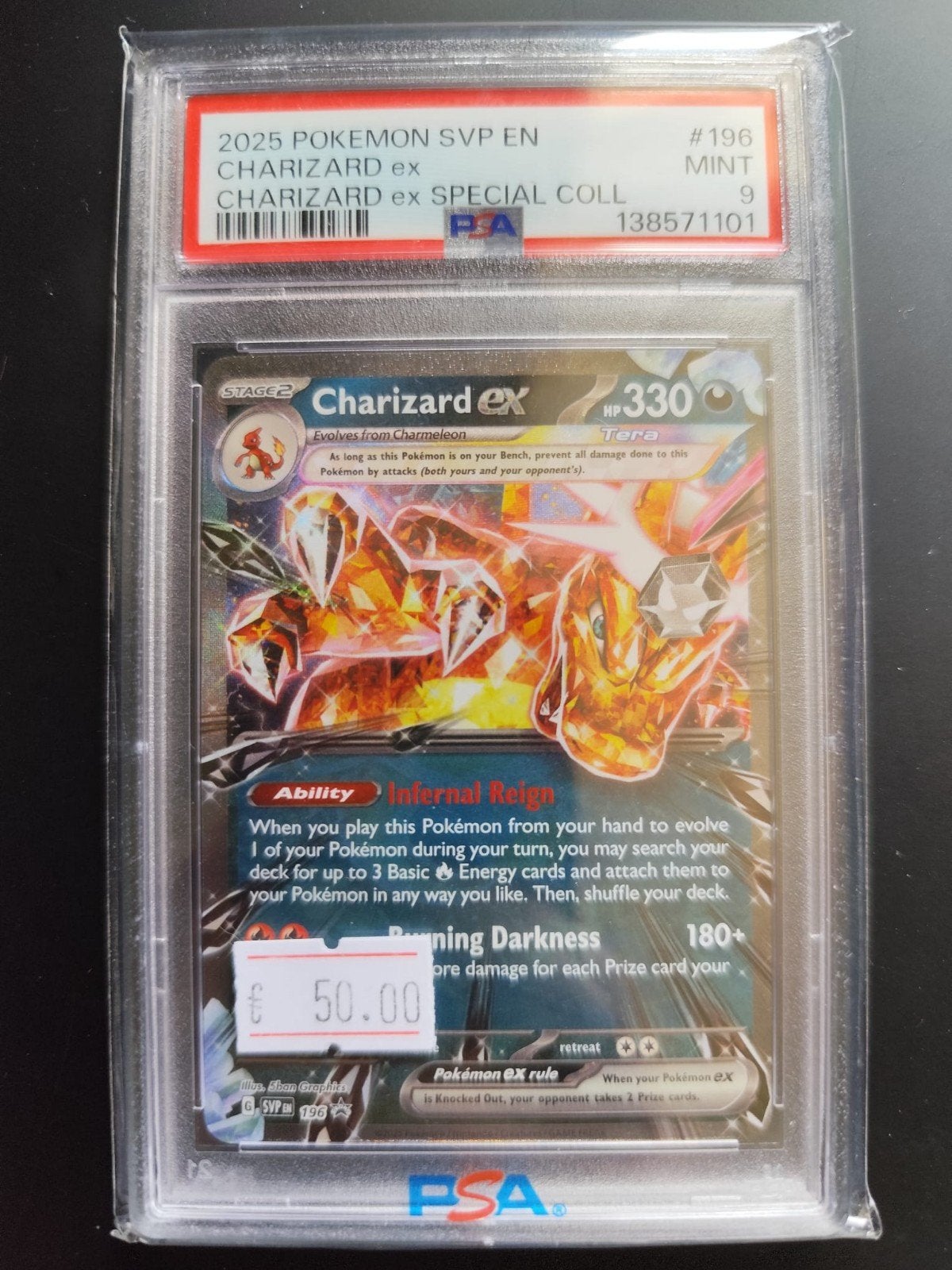 Charizard Ex PSA 9, Ophalen of Verzenden, Nieuw, Losse kaart, Foil