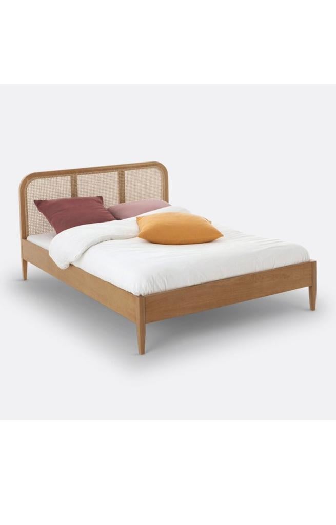 Mooie rotan houten bed 160x200, Huis en Inrichting, Slaapkamer | Bedden, Ophalen, Bruin, Tweepersoons, Zo goed als nieuw