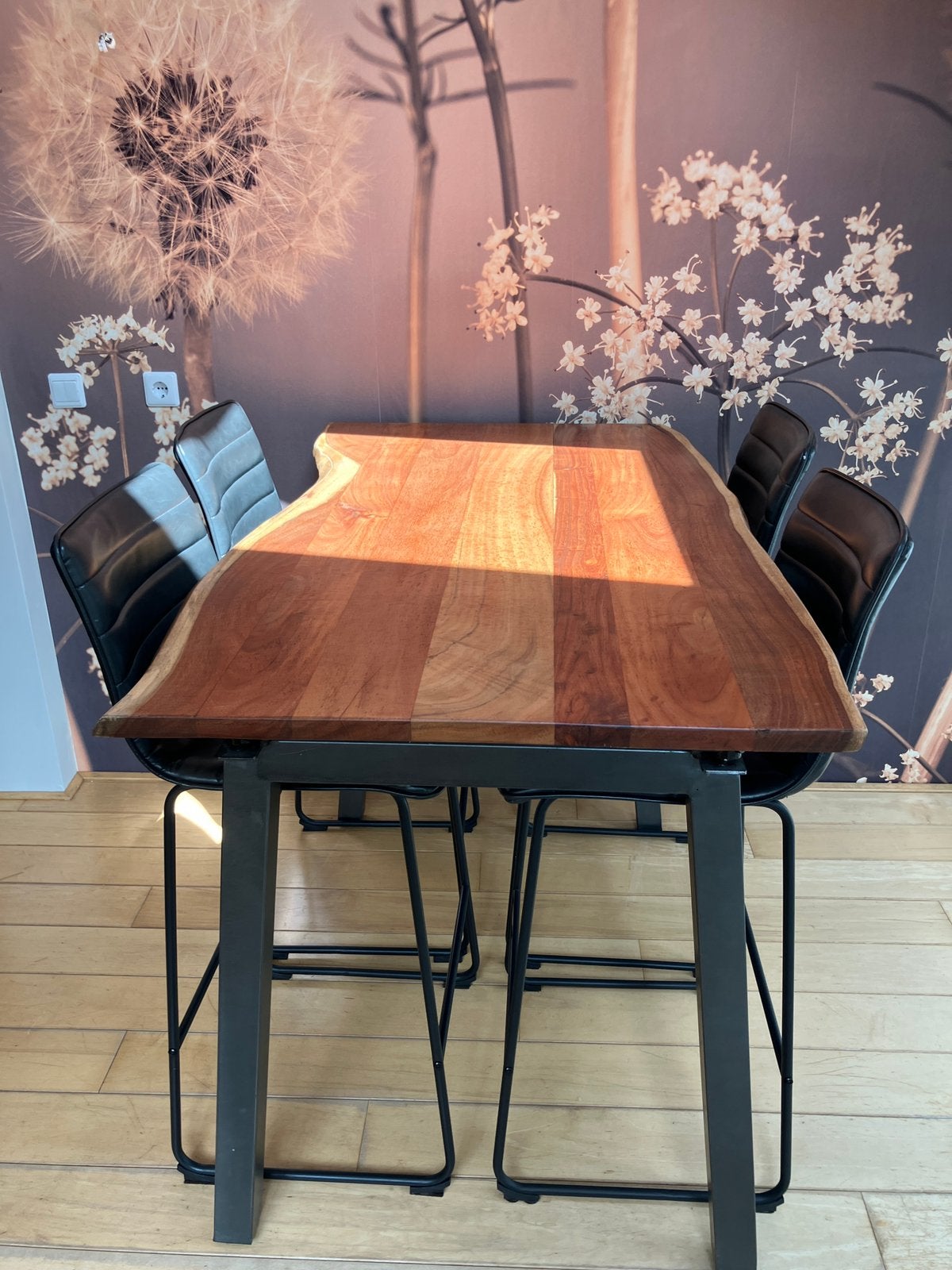 Bartafel hoog, houten blad incl 4 barstoelen, Huis en Inrichting, Tafels | Eettafels, Ophalen, 100 tot 150 cm, 50 tot 100 cm, Zo goed als nieuw