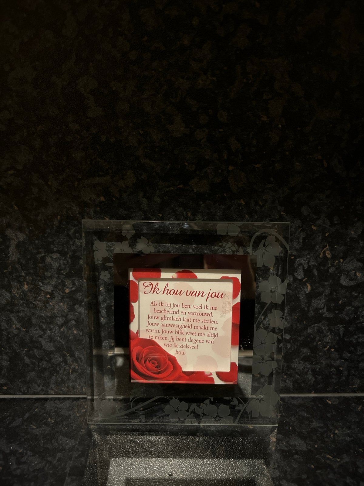 Glazen fotolijst met rozen en liefdesgedicht, Ophalen of Verzenden, Fotolijst, Met afbeelding, Meerkleurig