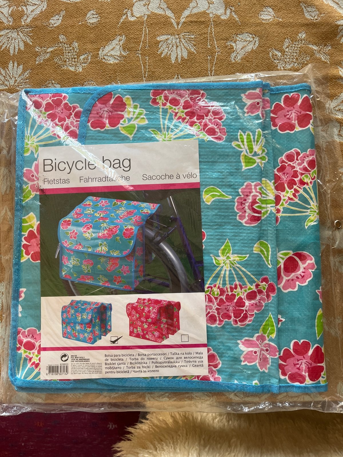 Nieuwe Fietstas met Bloemenprint - Turquoise/Roze, Ophalen, Nieuw